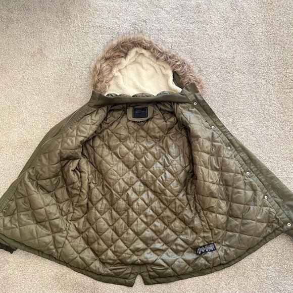 Y2K Miss London Black Label Olive Green Utility Jacket with Fur Trim Hood M - Picture 6 of 12